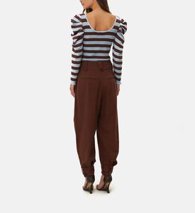 بنطال بني عالي الخصر بأكمام بأزرار