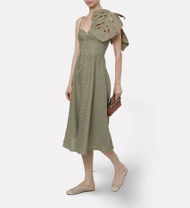 Farm Rio Striped Monstera Leaf Sleeveless Midi Dress, Model View