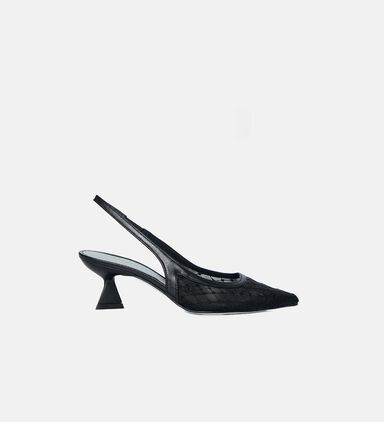 Leather Mesh Slingback Heels