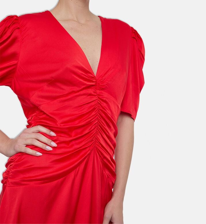 Farm Rio Pleated Short-sleeve Midi Dress, Model View