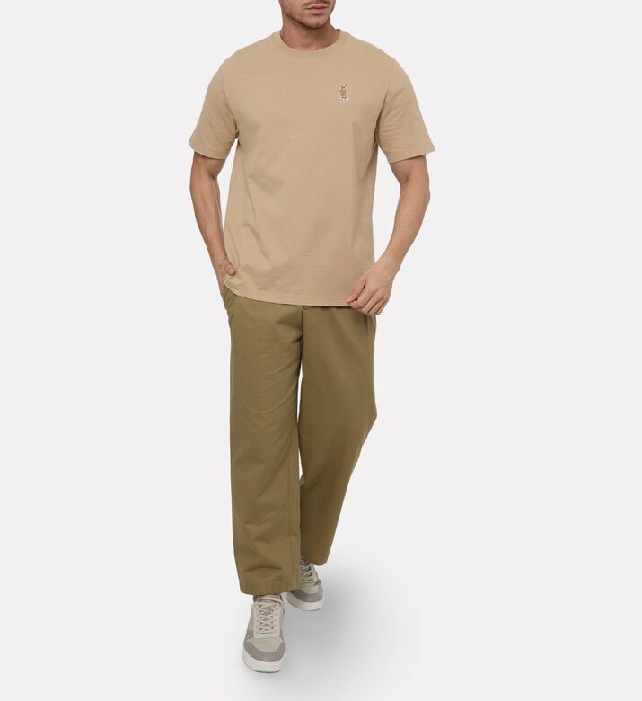 Maison Kitsune Embroidered Patch Straight-cut T-shirt, Beige, Xl, Model View