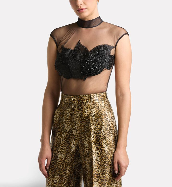 Savanna Vesper Crystal Leaf Sleeveless Bodysuit, Model View