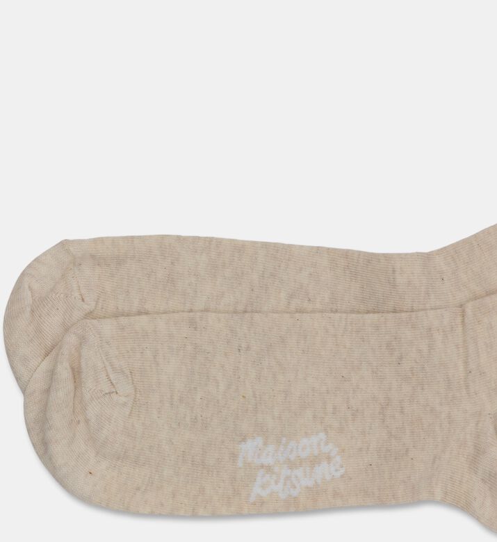 Maison Kitsune Embroidered Patch Ribbed Knit Crew Socks, Camel, 40-45, Packshot View