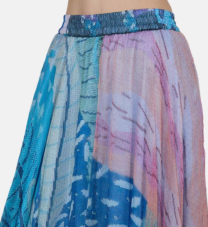 Multicolor Abstract-print Pleated Maxi Skirt