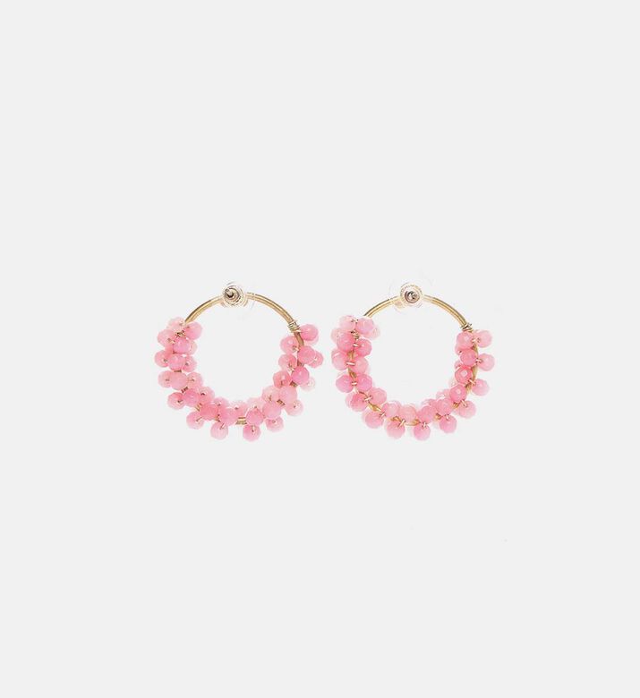 Round Shape Rose Quartz Gold-plated Earrings