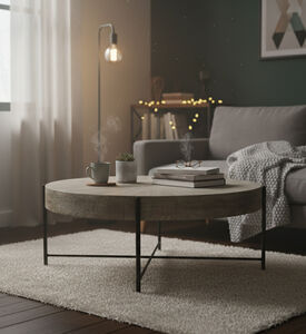 Home Deco and More Mountain Round Wooden Coffee Table, Brown, Packshot View