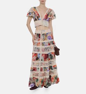 Floral Ruffled Sleeves Button-front Crop Top