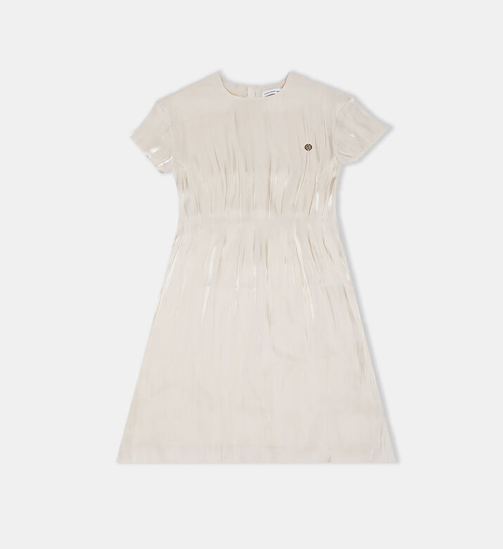 Satin Logo Flared Midi Dress