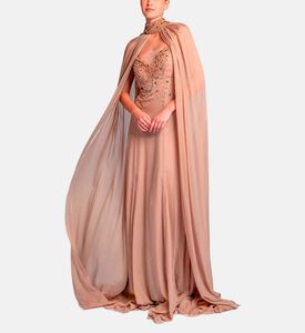 Michael Cinco Beads-embroidery Flared Dress, Light-taupe, L, Model View