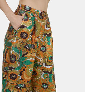 بنطال واسع الساقين مزين بترتر بأزهار