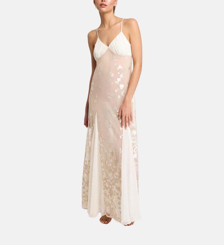 Pleated Floral Embellishment Dress