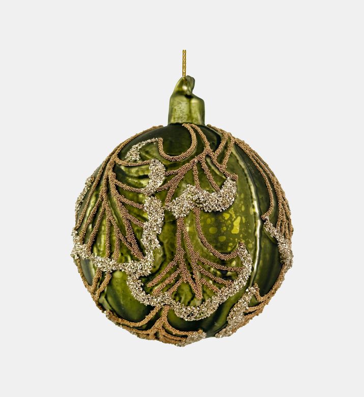 Shishi Glass Antique Matte Fan Leaf Ball, Green, 8-cm, Packshot View