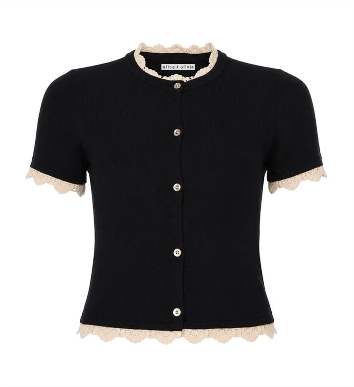 Alice + Olivia Contrast-trim Short-sleeve Cardigan, Packshot View