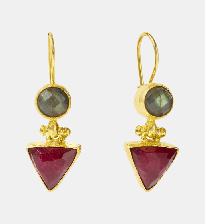 Ottoman Hands Geometric Ruby Drop Earrings, Packshot View