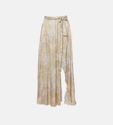 Satin Lily-print Midi Skirt