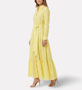 Savanna Galeries Lafayette Rose Embroidered Belted Maxi Dress, Yellow, Model View
