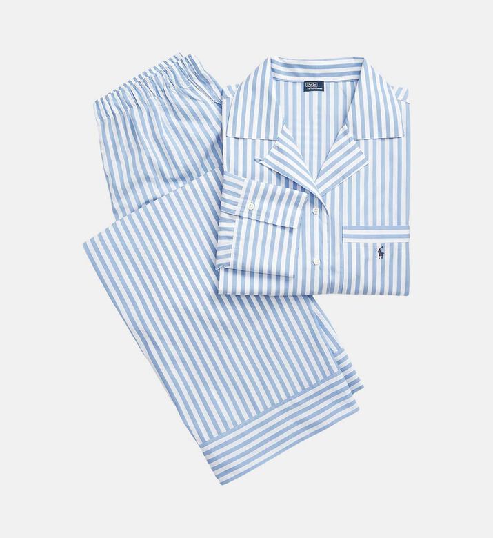 Polo by Ralph Lauren Striped Long-sleeve Shirt Pajama Set, Light-blue, S, Packshot View