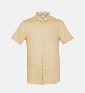 قميص كتان بجيوب وأكمام قصيرة