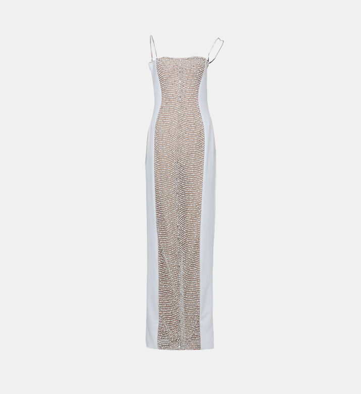 Beadwork Sheer Panel Maxi Dress