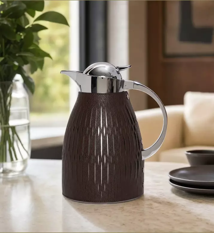 Pinetti Rose Leather Covered Coffee Chrome Carafe, Brown, 1.5-l, Model View