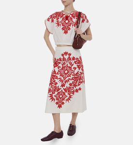 تنورة بخصر مطاطي وتطريز أزهار