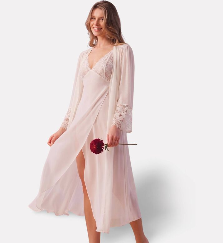 Rya Gown Robe Duchess, Ivory, M, Model View