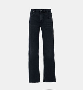 بنطال جينز قطن 5 جيوب بساق مستقيمة بلون باهت