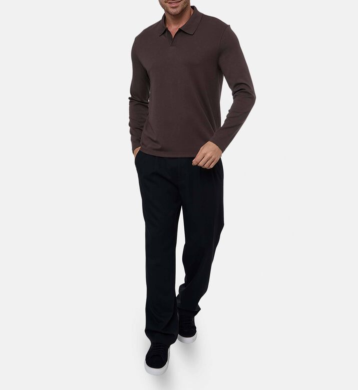 Vince Long-sleeve Polo Shirt, Dark-brown, M, Model View
