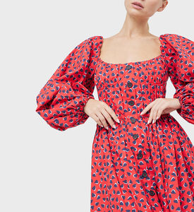 Heart-print Balloon-sleeve Mini Dress