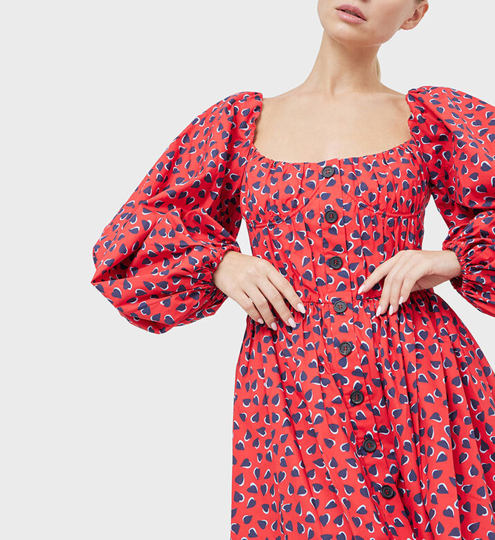 Heart-print Balloon-sleeve Mini Dress
