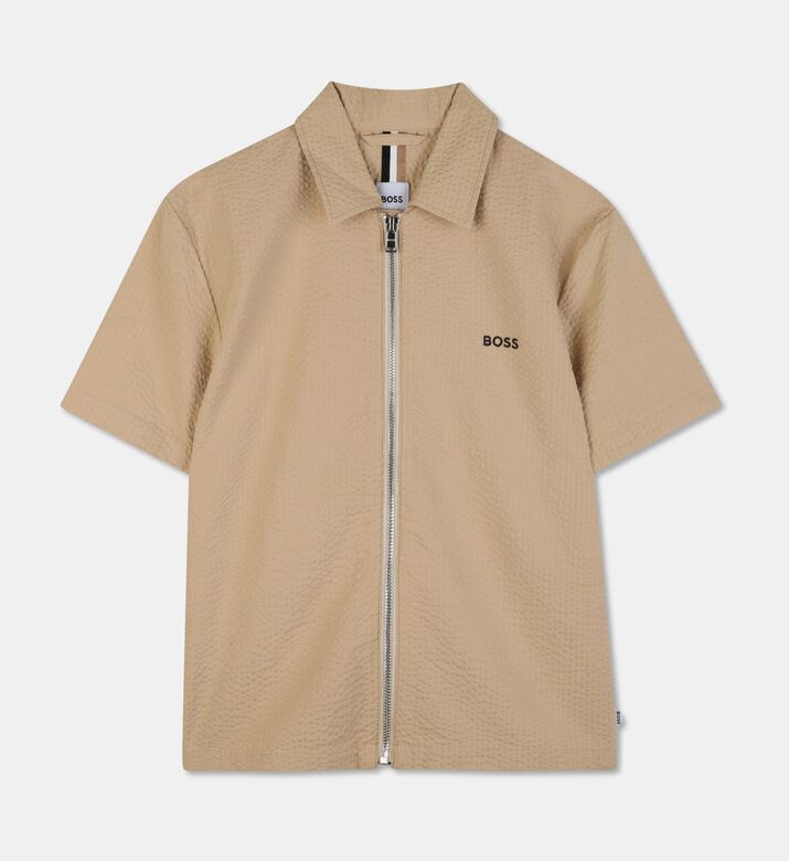 Boss Short-sleeved Seersucker Zip Shirt, Packshot View