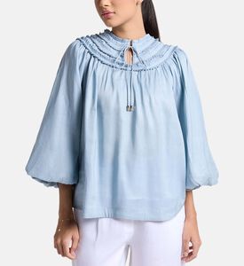 Carter and White Lizzie Pleated Ruffled Blouse, Blue, Xs, Model View