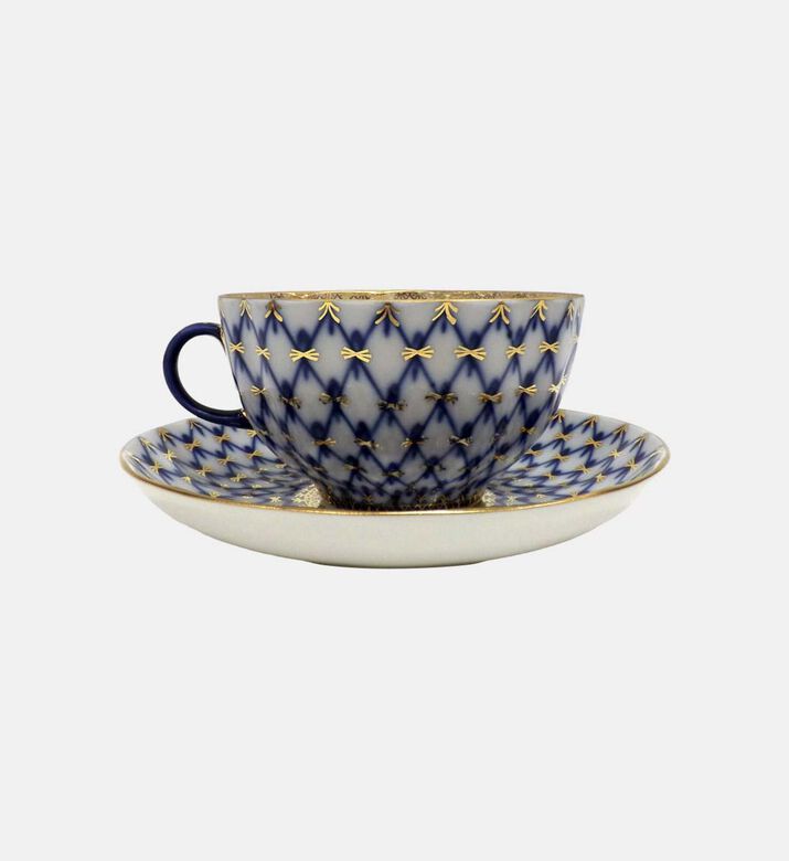 Cobalt Net Tulip Saucer Tea Cup