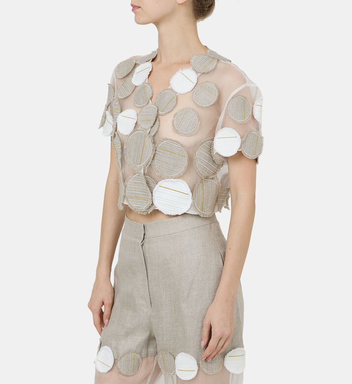 Sofia Silk Hemp Logo Appliqué Cropped Jacket