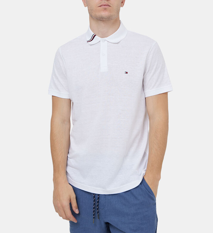 قميص بولو من القطن والكتان بقصة ضيقة