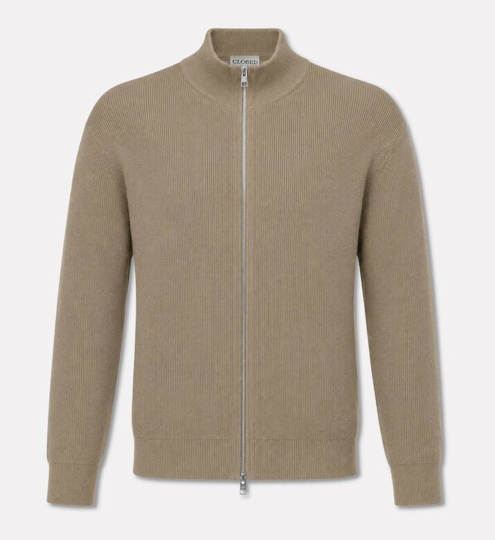 Closed Zip-through High-collar Cardigan, Packshot View