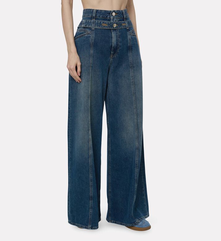 Closed Double-waistband Wide-leg Jeans, Dark-blue, 26, Model View