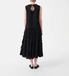 Cotton Embossed Flowers Flared Skirt