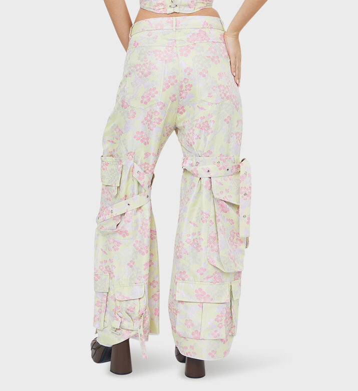 Brocade Wide-leg Cargo Pants