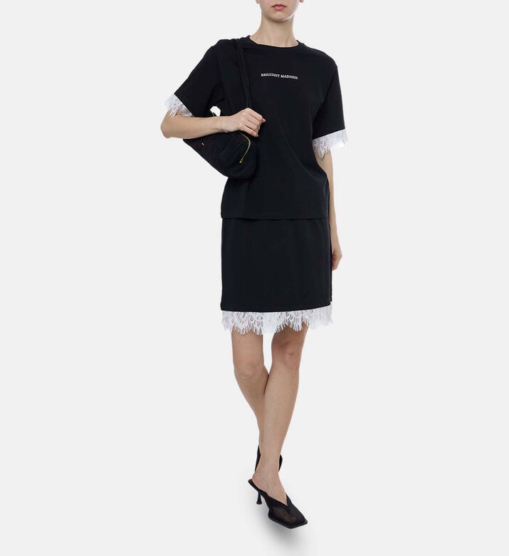 Lace Trim Drawstring Waist Mini Skirt