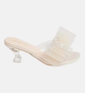 Faux Leather Bow Heel Slippers