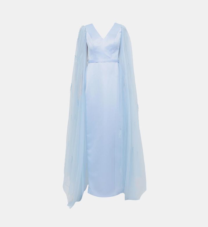Feathers Tulle Cape Tapered Dress