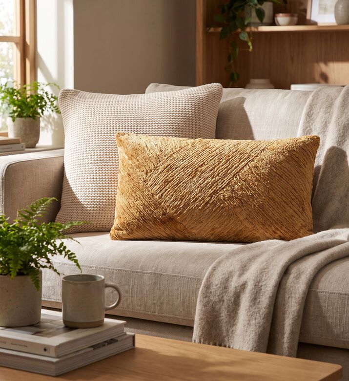 Home Deco and More Ella Chennile Embroidered Cushion, Brick, 35x50x35-cm, Packshot View