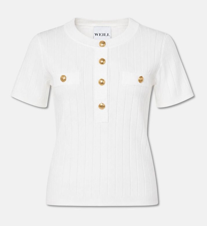 Weill Pointelle Knit Short-sleeve Sweater, Packshot View