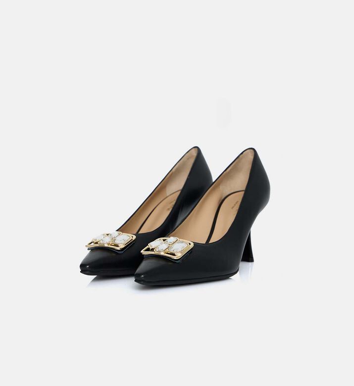 Leather Pointed-toe Kitten Heel Pumps