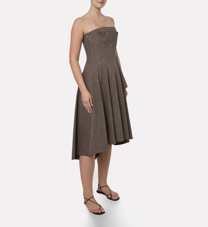 Dawei Strapless Asymmetric Midi Dress, Model View