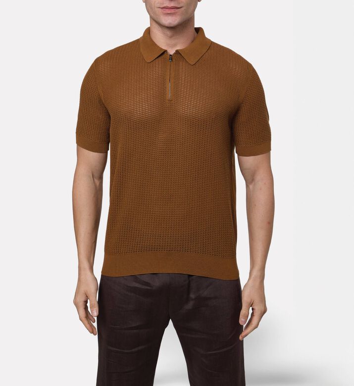 Corneliani Quarter-zip Mesh-knit Regular Polo Shirt, Model View
