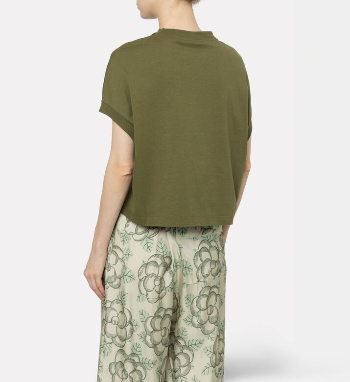 Marni Logo-print Puff Sleeve Top, Olive, 40, Model View