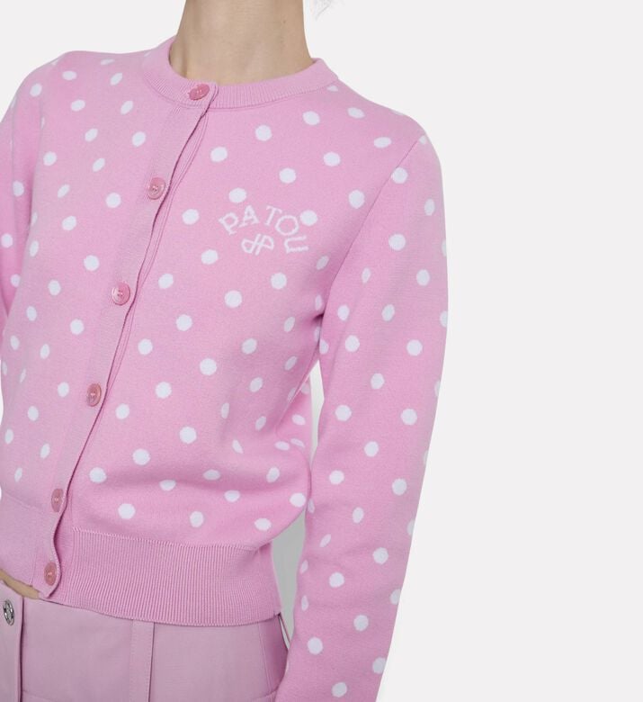 Patou Polka-dot Printed Logo Cardigan, Pink, L, Model View
