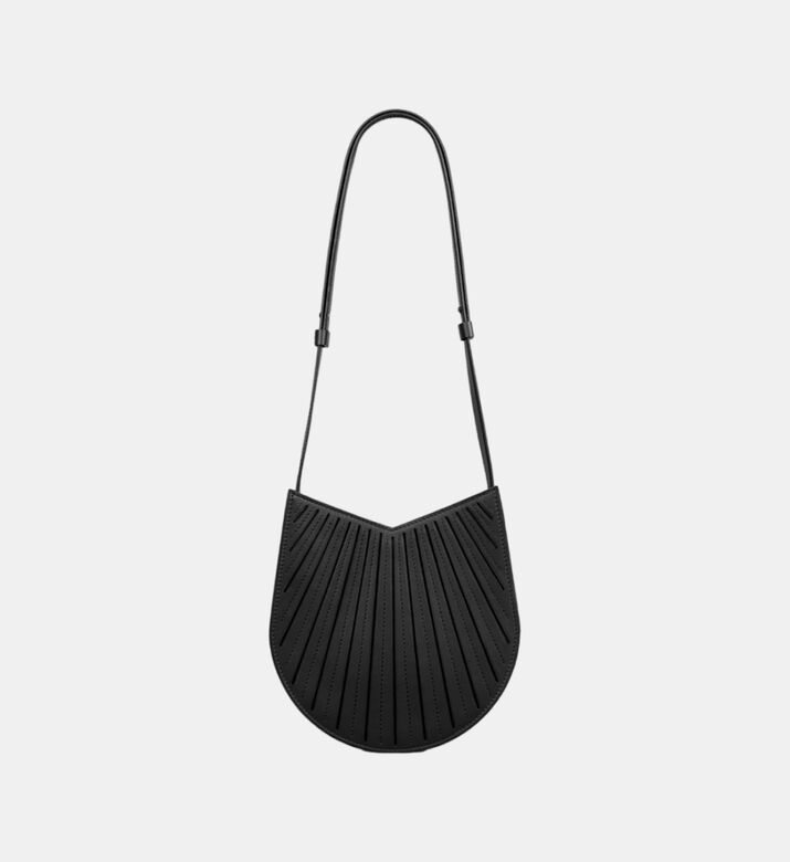 Camille Fournet Balancier Calf Leather Pleated Handbag, Black, Packshot View